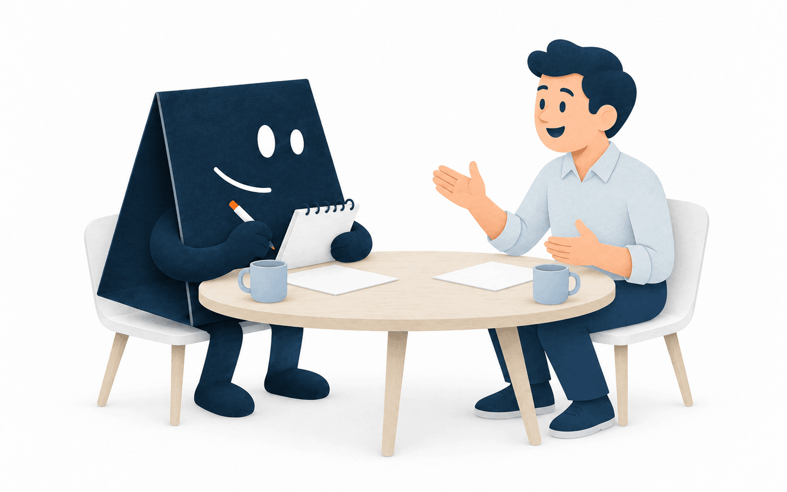 テーブルを囲み、Jくんが相談者の話を親しく聞くイラスト。